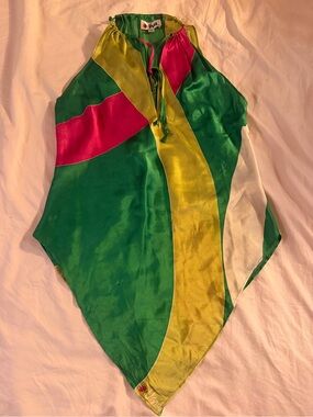 Silk Colorblock Halter Top in Green, Yellow & Pink